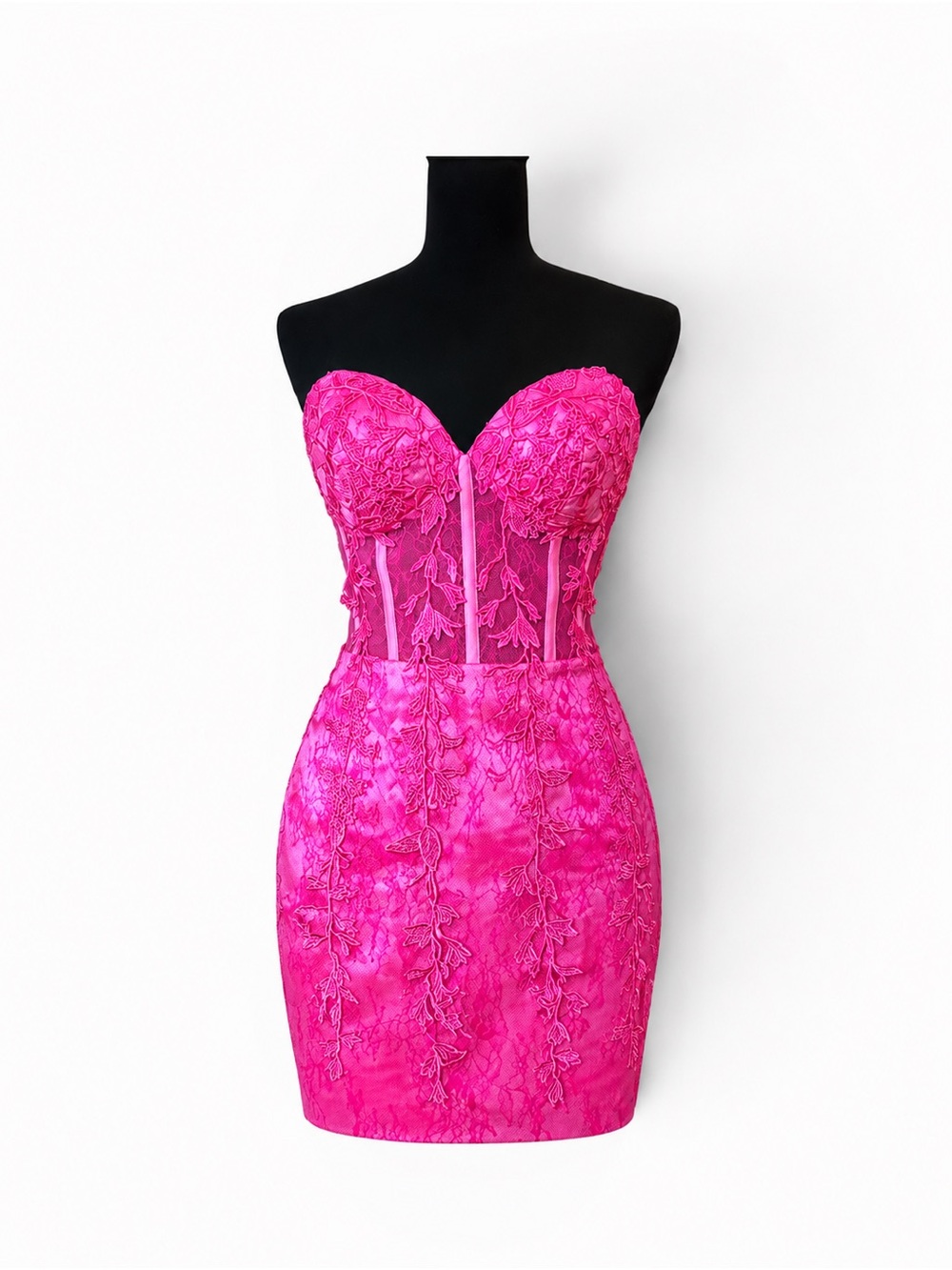Strapless Hot Pink Lace Corset Mini Dress/Homecoming Dress - Picture 4 of 8